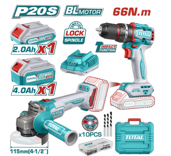 Taladro 1/2" 20v 66nm + Pulidora 4 1/2"