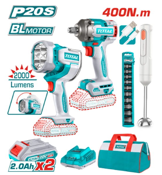 Pistola Impacto + Lámpara Inalámbrica + Batidora Recargable